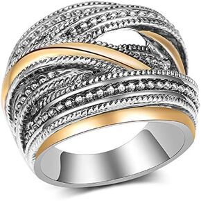 2 Tone Intertwined Crossover Statement Ring Fashion Chunky Band Rings Intertwined Crossover Rings Gold Silver Statement Rings Jewelry Gifts Jewelry-Making-Patterns 9