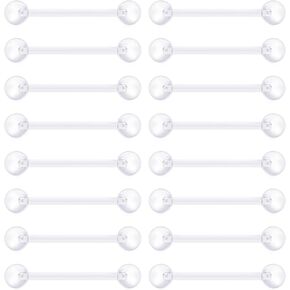VCMART 14G Plastic Tongue Rings Plastic Nipple Rings for Surgery Clear Tongue Ring Nipple Piercings Glow in Dark Flexible Acrylic Straight Barbell Piercing Retainer for Work Sports 12/14/16/18MM