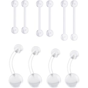 Lcolyoli 14g Clear Belly Button Ring Plastic Belly Button Rings for Surgery Sports Curved Barbell Long Belly Button Jewelry Navel Piercing Retainers 10mm 12mm 14mm 16mm