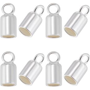 Beebeecraft 1 Box 20Pcs 2.5mm Column Cord Ends Cord Ends Caps 925 Sterling Silver Small Smooth Barrel Cord Caps Tassel Leather Cord Findings for Jewelry Making Beads Bracelets Terminator Supplies DIY