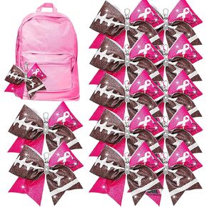 12 Pcs 7 Inch Glitter Breast Cancer Cheer Bow Keychain with Rhinestone Pink Ribbon Cheer Bow Keychain Breast Cancer Awareness Football Cheer Bow Keychain for Women Breast Cancer Cheerleader Gifts in Saudi Arabia