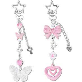 2 In 1 Novelty Keychain Set 2 Pcs Aesthetic Y2k Keychain Charms Friendship Gifts Purse Decor For Lady Stylish Keychains Accessories For Women Stocking Stuffer Gifts
