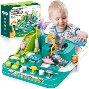 Toys for 3 Year Old Boy - Car Adventure Playset - Race Track Vehicle Toy Set for Boy Girls, Puzzle Rail Car Race Tracks for Kids Ages 3-5, Dinosaur Rescue Playset Preschool Educational Toys