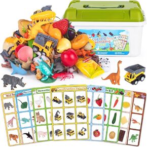 72 PCS Sorting Toy for Toddlers, Preschool Learning Activities, Animals Dinosaurs Fishes Farm Vehicles Fruits Vegetables Foods Playset, Fine Motor Montessori Games Gifts for Kids 3+