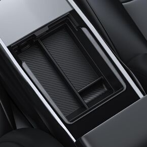 BASENOR Newest 3PCS Tesla Model Y Center Console Organizer [Carbon Fiber Edition] Armrest Hidden Storage Box, Custom for Model Y 2021-2024, Tesla Interior Accessories
