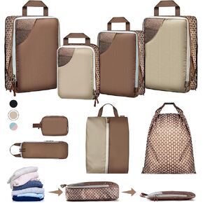 Set of 8 compression packing cubes for travel accessories- Expandable bags for clothing, toiletry, backpacks, organizing essentials (Holiday)