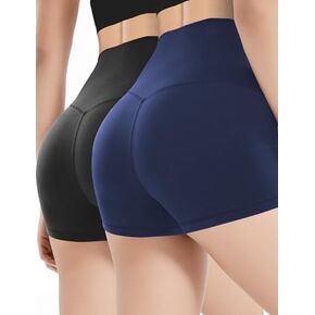 Spandex Shorts for Women High Waisted Yoga Booty Shorts Workout Biker Exercise Lounge Wear Home Cheerleader Dance Volleyball Outfits Safety Shorts for Under Dresses Skirt 2.5 3 Inch Pants 2 Packs Navy