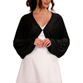 GORAIS Women Bolero Shrug Black Long Sleeve Evening Jacket Open Front Prom Cardigan for Dresses