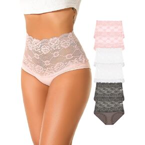 Womens High Waisted Underwear Cotton Briefs for Women Ladies Lace Panties Moisture Wicking Breathable in a Pack of 6