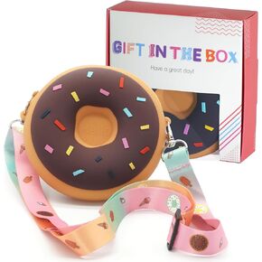 Sweet Kids Purse Donut Bag in Boxes as Gift, Donuts Purses as Kids Toys for Age 3 4 5 Year Old, Doughnut Crossbody as Trendy Stuff (Strawberry)