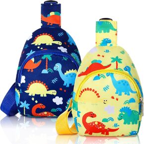 قطعتان من حقيبة كروس صغيرة للأطفال، حقيبة كتف لطيفة للأطفال، حقيبة كتف من النايلون، محفظة عملات كرتونية من النايلون للسفر والمشي لمسافات طويلة (أزرق أصفر، ديناصور) in Kuwait