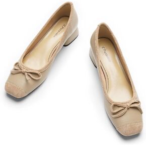C.Paravano Women's Pump | Square Toe Low Block Heels | Closed Toe Chunky Heels | Leather Low Heel Pumps | Dress Wedding Shoes