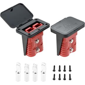gohantee 175A Plug Mounting Panel with Dust Cover Compatible with Anderson SB175 Connectors Flush Mount Recessed Plate, Battery Quick Connect Disconnect (Red-2Pcs)