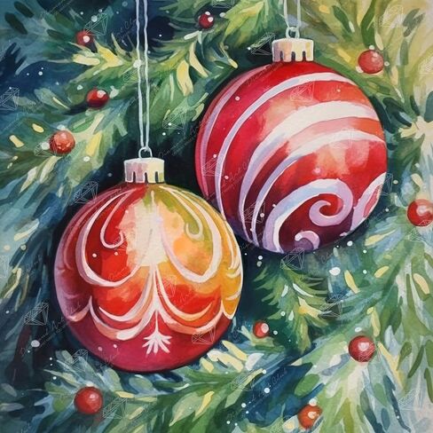 DIAMOND ART CLUB Christmas Ornaments Diamond Painting Kit, Fun DIY Crafts for Adults, Round Diamond Art Canvas for Beginners, 9" x 9" (22.8cm x 22.8cm) in Kuwait
