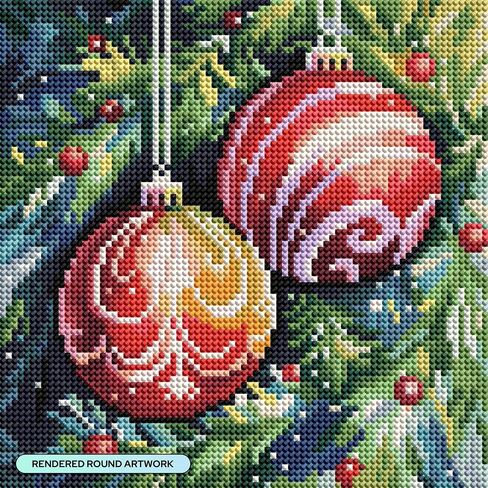 DIAMOND ART CLUB Christmas Ornaments Diamond Painting Kit, Fun DIY Crafts for Adults, Round Diamond Art Canvas for Beginners, 9" x 9" (22.8cm x 22.8cm) in Kuwait