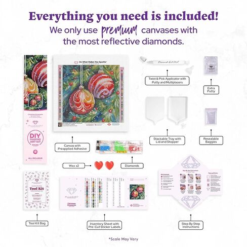 DIAMOND ART CLUB Christmas Ornaments Diamond Painting Kit, Fun DIY Crafts for Adults, Round Diamond Art Canvas for Beginners, 9" x 9" (22.8cm x 22.8cm) in Kuwait
