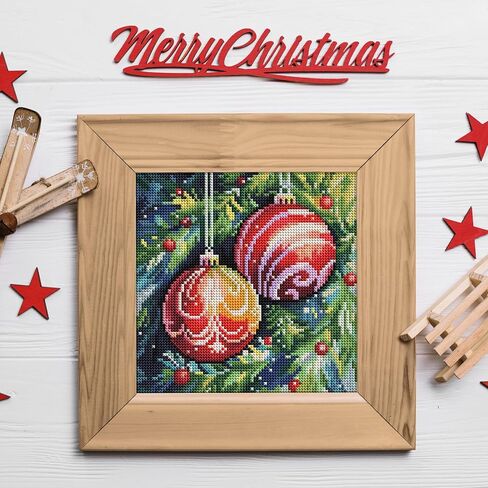 DIAMOND ART CLUB Christmas Ornaments Diamond Painting Kit, Fun DIY Crafts for Adults, Round Diamond Art Canvas for Beginners, 9" x 9" (22.8cm x 22.8cm) in Kuwait