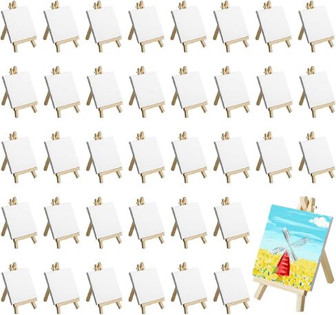 مجموعة من 40 قطعة قماش صغيرة وحامل، لوحات قماشية صغيرة مقاس 4 × 4 بوصة للرسم مع حوامل صغيرة، طقم طلاء قماشي لمستلزمات الحفلات الفنية، لوحات قماشية صغيرة وحامل خشبي لطلاء الأطفال in Kuwait