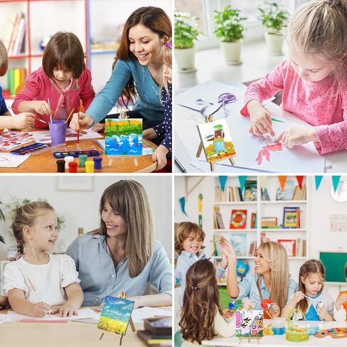 مجموعة من 40 قطعة قماش صغيرة وحامل، لوحات قماشية صغيرة مقاس 4 × 4 بوصة للرسم مع حوامل صغيرة، طقم طلاء قماشي لمستلزمات الحفلات الفنية، لوحات قماشية صغيرة وحامل خشبي لطلاء الأطفال in Kuwait