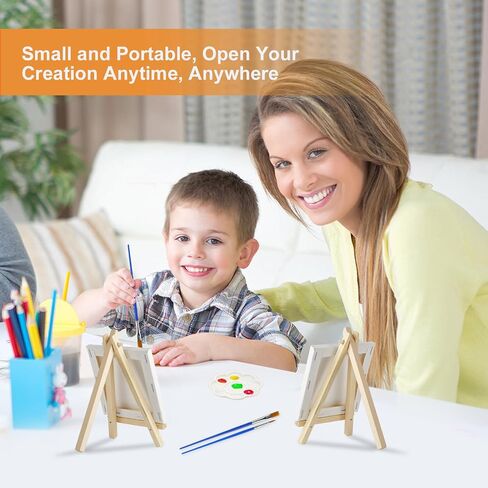 40 Pack Mini Canvas and Easel Set, 4 x 4 inch Mini Canvases for Painting with Mini Easels, Art Paint Party Supplies Canvas Painting Kit Small Canvases and Wooden Easels Stand for Kids Painting in Saudi Arabia