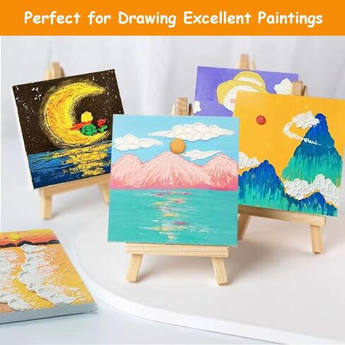 مجموعة من 40 قطعة قماش صغيرة وحامل، لوحات قماشية صغيرة مقاس 4 × 4 بوصة للرسم مع حوامل صغيرة، طقم طلاء قماشي لمستلزمات الحفلات الفنية، لوحات قماشية صغيرة وحامل خشبي لطلاء الأطفال in Kuwait