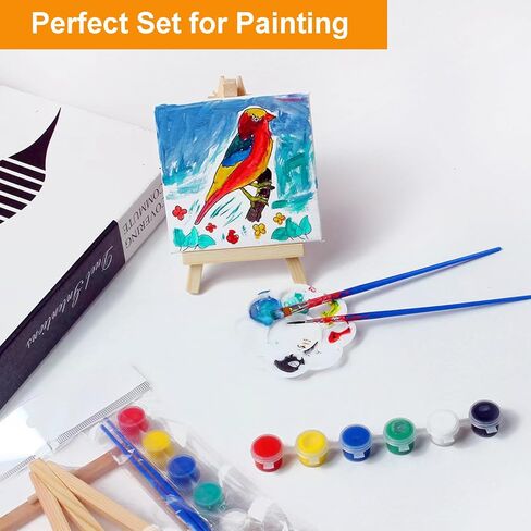 مجموعة من 40 قطعة قماش صغيرة وحامل، لوحات قماشية صغيرة مقاس 4 × 4 بوصة للرسم مع حوامل صغيرة، طقم طلاء قماشي لمستلزمات الحفلات الفنية، لوحات قماشية صغيرة وحامل خشبي لطلاء الأطفال in Kuwait
