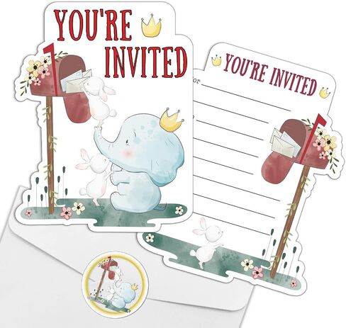 REWIDPARTY Cute Elephant Party Invitations with Envelopes & Stickers（Set of 15） Elephant & Mailbox Shaped Fill-in Invitations Kids Party Invites Cards Party Supplies Favors for Birthday Baby Shower in Kuwait