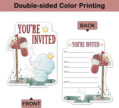 REWIDPARTY Cute Elephant Party Invitations with Envelopes & Stickers（Set of 15） Elephant & Mailbox Shaped Fill-in Invitations Kids Party Invites Cards Party Supplies Favors for Birthday Baby Shower in Kuwait
