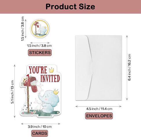 REWIDPARTY Cute Elephant Party Invitations with Envelopes & Stickers（Set of 15） Elephant & Mailbox Shaped Fill-in Invitations Kids Party Invites Cards Party Supplies Favors for Birthday Baby Shower in Kuwait