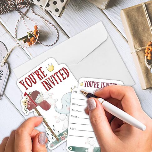 REWIDPARTY Cute Elephant Party Invitations with Envelopes & Stickers（Set of 15） Elephant & Mailbox Shaped Fill-in Invitations Kids Party Invites Cards Party Supplies Favors for Birthday Baby Shower in Kuwait
