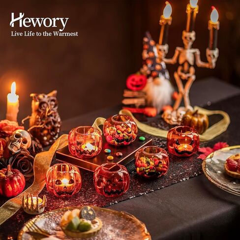 حامل شموع نذري للهالوين من Hewory: مجموعة من 6 زخارف على شكل يقطين الهالوين زجاج حامل شموع مع كشر، ديكور يقطين زجاجي مضحك لديكورات الهالوين ونافذة طاولة حفلة عيد الميلاد in Kuwait
