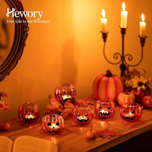 حامل شموع نذري للهالوين من Hewory: مجموعة من 6 زخارف على شكل يقطين الهالوين زجاج حامل شموع مع كشر، ديكور يقطين زجاجي مضحك لديكورات الهالوين ونافذة طاولة حفلة عيد الميلاد in Kuwait