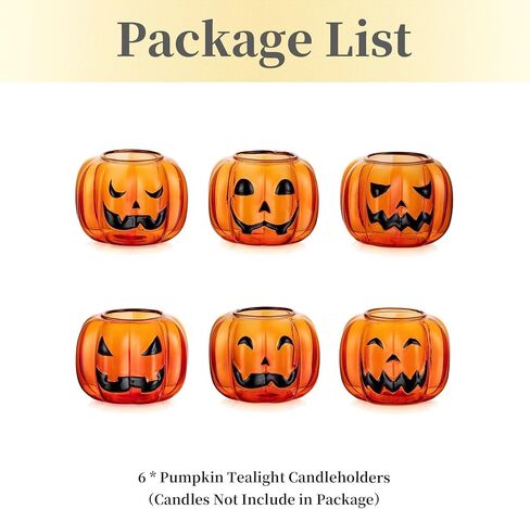 حامل شموع نذري للهالوين من Hewory: مجموعة من 6 زخارف على شكل يقطين الهالوين زجاج حامل شموع مع كشر، ديكور يقطين زجاجي مضحك لديكورات الهالوين ونافذة طاولة حفلة عيد الميلاد in Kuwait
