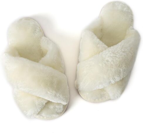 Girls Fluffy Soft Plush Cross Band Slippers Kids Open Toe Memory Foam House Shoes in Saudi Arabia