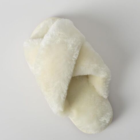 Girls Fluffy Soft Plush Cross Band Slippers Kids Open Toe Memory Foam House Shoes in Saudi Arabia