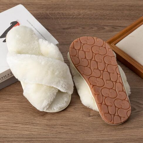 Girls Fluffy Soft Plush Cross Band Slippers Kids Open Toe Memory Foam House Shoes in Saudi Arabia