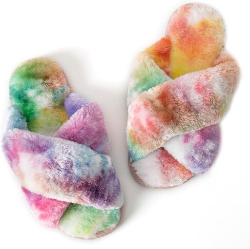 Girls Fluffy Soft Plush Cross Band Slippers Kids Open Toe Memory Foam House Shoes in Saudi Arabia