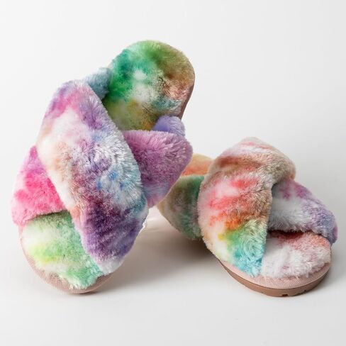 Girls Fluffy Soft Plush Cross Band Slippers Kids Open Toe Memory Foam House Shoes in Saudi Arabia