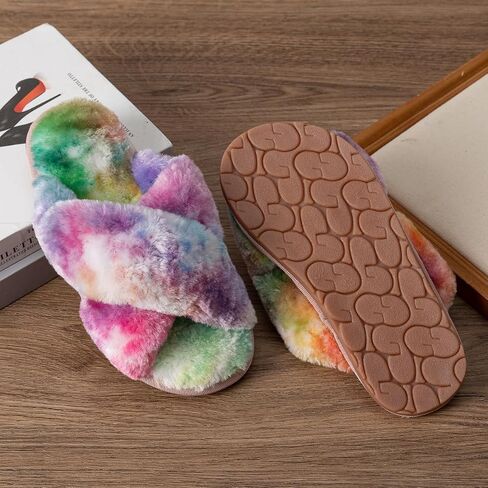 Girls Fluffy Soft Plush Cross Band Slippers Kids Open Toe Memory Foam House Shoes in Saudi Arabia
