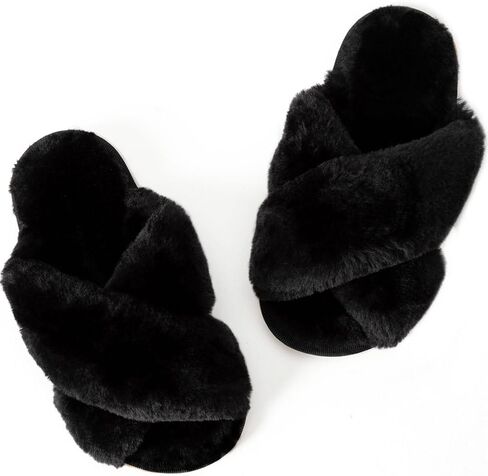 Girls Fluffy Soft Plush Cross Band Slippers Kids Open Toe Memory Foam House Shoes in Kuwait