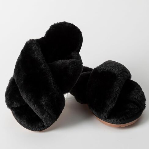 Girls Fluffy Soft Plush Cross Band Slippers Kids Open Toe Memory Foam House Shoes in Kuwait
