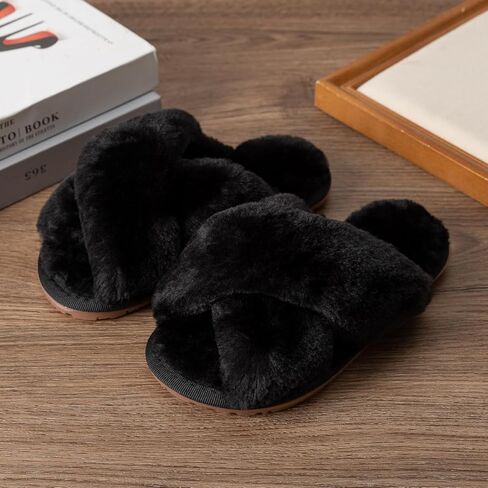 Girls Fluffy Soft Plush Cross Band Slippers Kids Open Toe Memory Foam House Shoes in Kuwait
