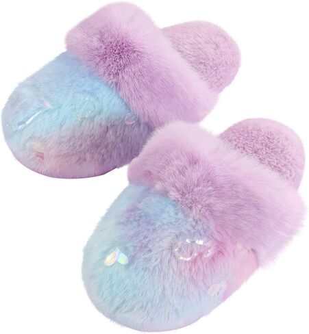 Girls Fluffy Slippers Soft Plush Slip-on House Slippers with Memory Foam Cute Faux Fur Fuzzy House Shoes for Indoor in Kuwait