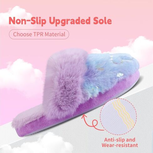 Girls Fluffy Slippers Soft Plush Slip-on House Slippers with Memory Foam Cute Faux Fur Fuzzy House Shoes for Indoor in Kuwait