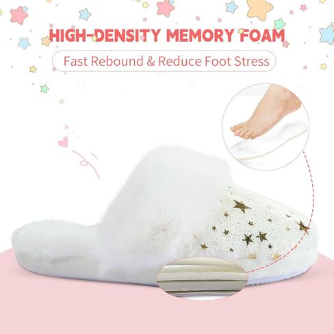Girls Fluffy Slippers Soft Plush Slip-on House Slippers with Memory Foam Cute Faux Fur Fuzzy House Shoes for Indoor in Saudi Arabia
