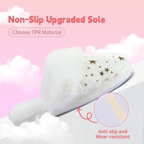 Girls Fluffy Slippers Soft Plush Slip-on House Slippers with Memory Foam Cute Faux Fur Fuzzy House Shoes for Indoor in Saudi Arabia