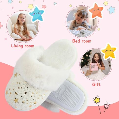 Girls Fluffy Slippers Soft Plush Slip-on House Slippers with Memory Foam Cute Faux Fur Fuzzy House Shoes for Indoor in Saudi Arabia