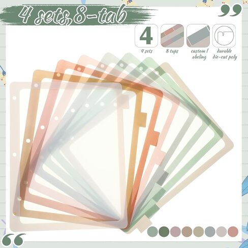 4 Set 8 Tab Binder Dividers for 3 Ring 8.5 x 11 Inch Plastic Binder Dividers with Tabs Multicolor Letter Size Page Dividers 3 Hole Punch Clear File Organizer for School(Morandi Color) in Saudi Arabia