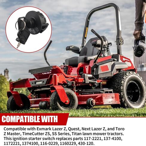 117-2221 137-4100 مفتاح إشعال الجزازة 3 وضعيات مع مفتاح متوافق مع ExMark Toro Z Master Time Cutter SS ZS Series Titan Lazer Z Quest Next Lazer Z Zoro TurnLawn in Saudi Arabia