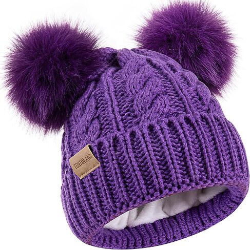 Kids Winter Beanie Children’s Warm Knitted Fleece Lined Ski Pom-Pom Warm Knit Hat for Boys & Girls 3-9 Years Purple in Saudi Arabia
